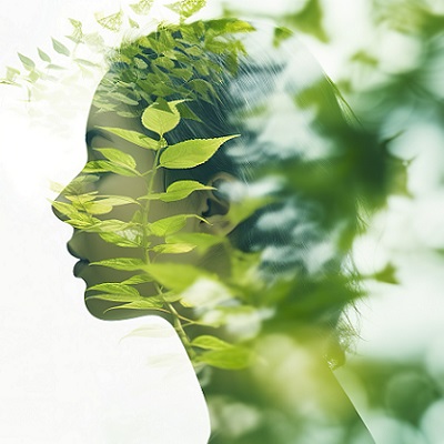 Nature tree geen leaves combines with the beauty of young attractive woman. Mental Health concept AI Generative.